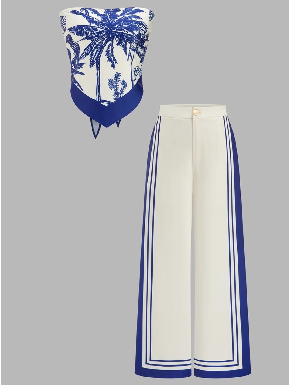 Commense Printed Strapless Top & Wide Leg Pants Set Size Medium NWT